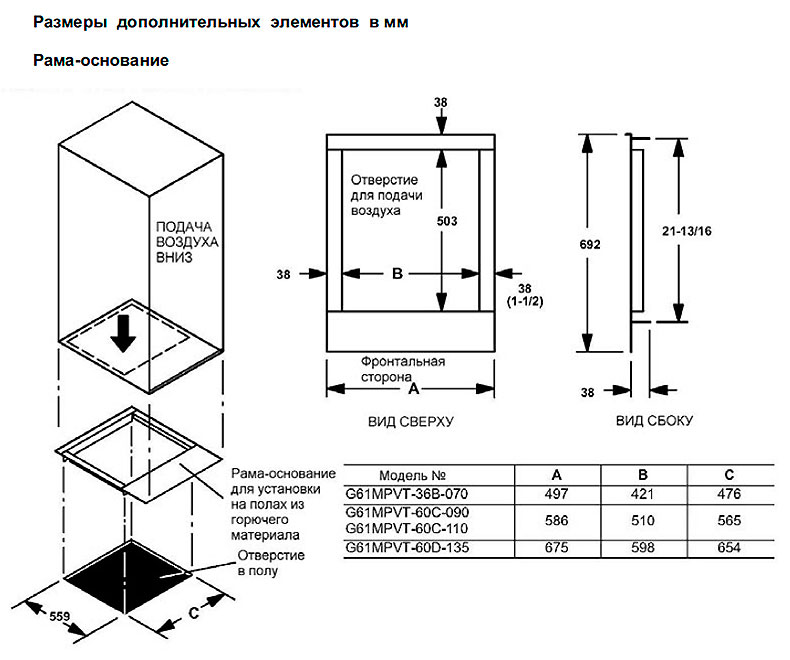 Размеры дополнительных элементов газовых печей воздушного отопления Lennox серии G61MPVT